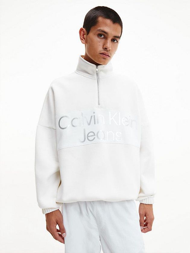 Calvin Klein USA Relaxed Zip Neck Mens Sweatshirt White 4723185-ZT